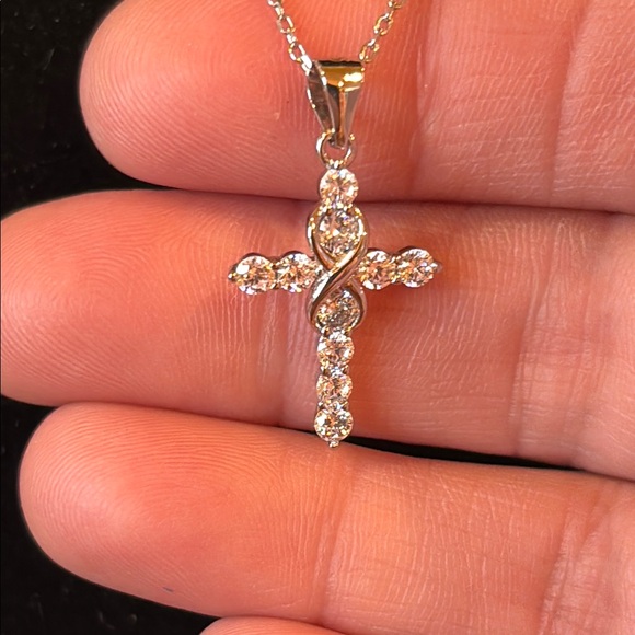 Jools 925 Cross Necklace with Cubic Zirconia. 16 inches long - Picture 3 of 8